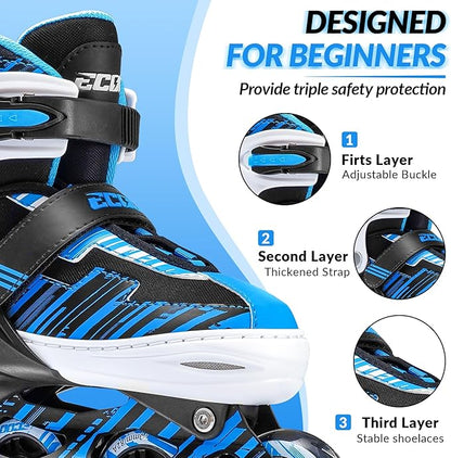 Adjustable Inline Skates Boys and Girls Ages 5-8 8-12 with Light up Wheels，Roller Skates for Kids Ages 4-12, Teen Skates for Beginner Outdoor and Indoor