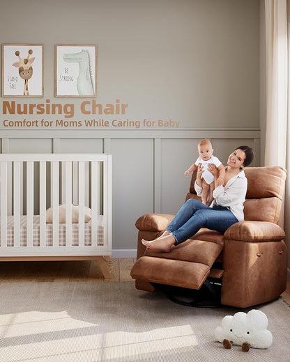 Electric Recliner Chair - 360° Rocker Swivel Recliner with Heat and Massage, PU Leather Large Power Recliner for Adults, Comfortable Lazy Chair with 1.5X Sponge Filling