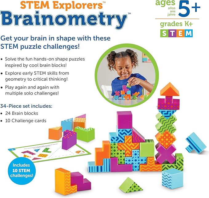 Learning Resources STEM Explorers Brainometry - 34 Pieces, Ages 5+ STEM Toys for Kids, Brain Teaser Toys and Games, Kindergarten Games,Back to School