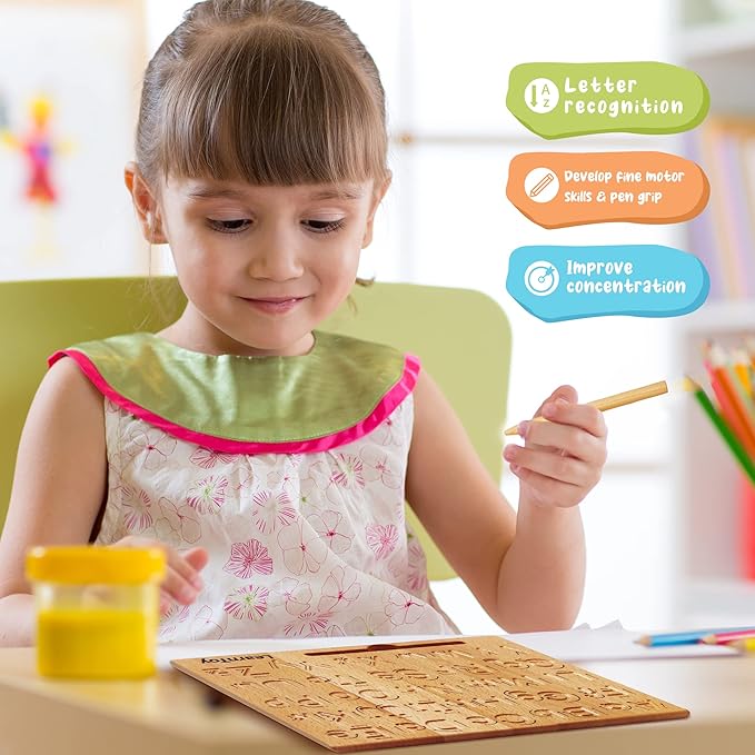 Montessori Wooden Alphabet Tracing Board - Educational Toy for Kids - Fine Motor Skills Development - Double-Sided Writing Practice - Ideal Gift for Preschool 3-5 Years Old.