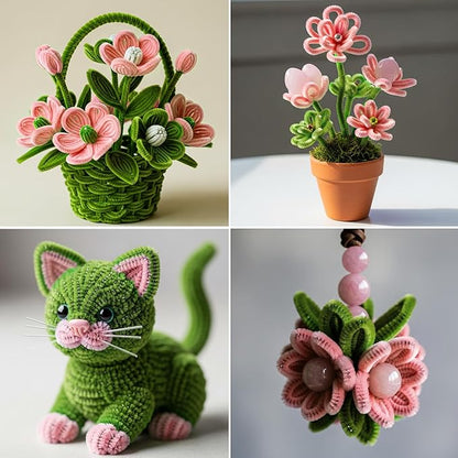 Caydo 200 Pieces Jade Pink & Moss Green Pipe Cleaners for Flowers,Thick Fluffy Chenille Stems for Kids Arts & Crafts and Mother's Day Decorations