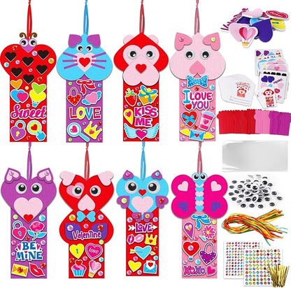 Qyeahkj 32 Sets Valentine's Day Bookmarks Foam Craft Kit for Kids Heart Bookmarks DIY Craft Animal Face Heart Owl Foam Stickers for Kids Classroom Home Activity Valentine Gift Party Favor Decorations