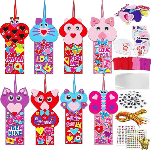 Qyeahkj 32 Sets Valentine's Day Bookmarks Foam Craft Kit for Kids Heart Bookmarks DIY Craft Animal Face Heart Owl Foam Stickers for Kids Classroom Home Activity Valentine Gift Party Favor Decorations