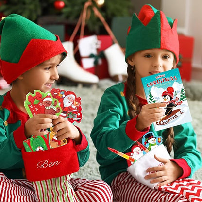 BenLouis Christmas Party Favors for Kids Christmas Classroom Gifts Prize Stockings Filler Coloring Books Bulk for Students Crafts Xmas Holiday School Goodie Bag Stuffer（48Set Christmas）
