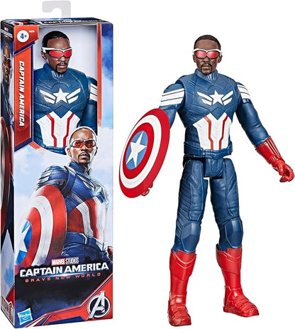Marvel Studios Captain America Brave New World, Titan Hero Series, 12-Inch Captain America Action Figure, Super Hero Toys for Kids 4 and Up