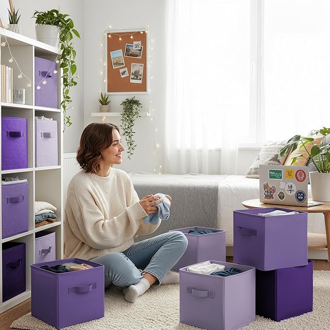 Cupic Cupid 11 Inch Storage Cube, Fabric Cube Storage Bin with Handles, Storage Cube Organizer for Clothes and Toys, Collapsible Cube Bins for Closet, Shelves, Nursery, 6-Pack, Purple Gradient