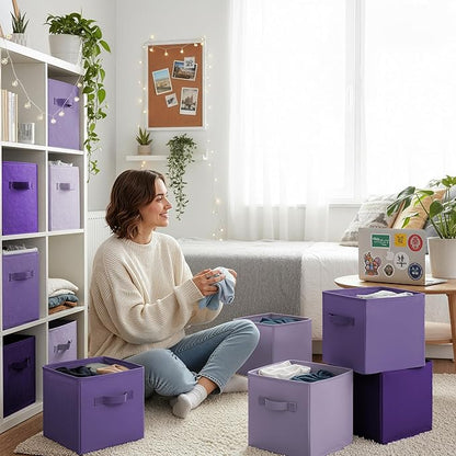 Cupic Cupid 11 Inch Storage Cube, Fabric Cube Storage Bin with Handles, Storage Cube Organizer for Clothes and Toys, Collapsible Cube Bins for Closet, Shelves, Nursery, 6-Pack, Purple Gradient