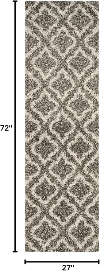 SAFAVIEH Hudson Shag Collection Runner Rug - 2'3" x 6', Grey & Ivory, Moroccan Design, Non-Shedding & Easy Care, 2-inch Thick Ideal for High Traffic Areas in Living Room, Bedroom (SGH284B)