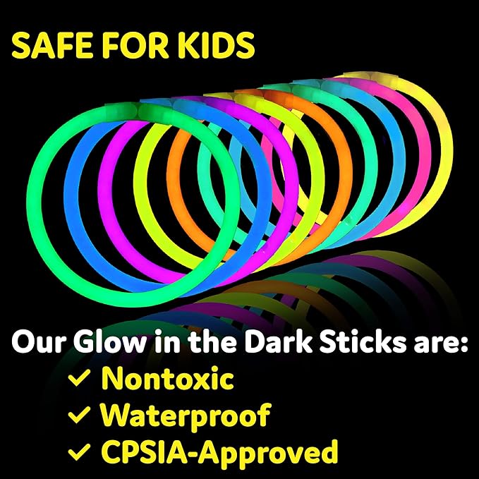 PartySticks Glow Sticks Jewelry Bulk Party Favors 300pk and Connectors - 8" Glow in The Dark Party Supplies, Neon Party Glow Necklaces and Glow Bracelets for Kids and Adults