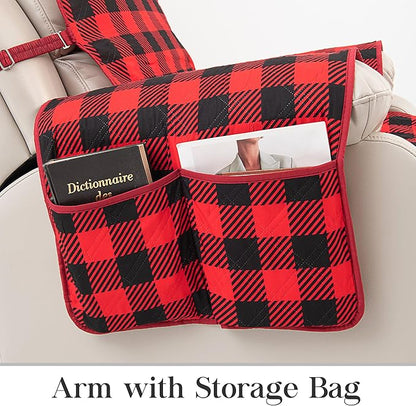 TOMORO Non-Slip Quilted Recliner Cover, 100% Waterproof Recliner Chair Slipcover Furniture Protector with Pockets, Washable Couch Cover with Elastic Straps for Kids and Pets，23 Inch