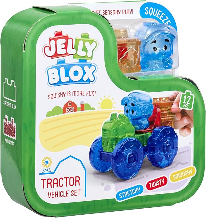 Jelly Blox Tractor Set | Includes 12 Pieces | Toddler & Preschool Building Blocks Kids Can Squeeze, Stretch, Squish | MESH ACCREDITED | Safety Tested & Ouch-Free | Sensory Play Toy for Ages 2+