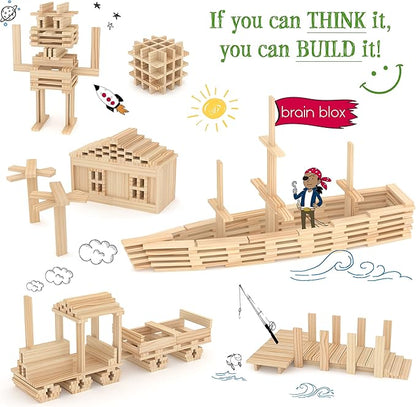 Natural Wooden Blocks for Kids Ages 4-8 - Montessori Blocks for Hands-on Learning - STEM and Architecture for Kids (100 Building Blocks)