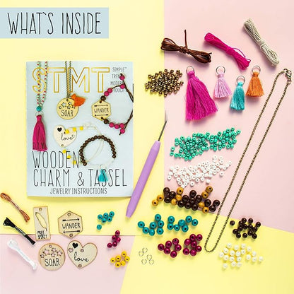 STMT DIY Wooden charm & Tassel Jewelry Art & Craft Kit by Horizon Group USA, Design & Create 10Piece of Vsco Girl Jewelry, Includes Wood Charms, Colorful Tassels, Beads, Chains & More, Multicolored