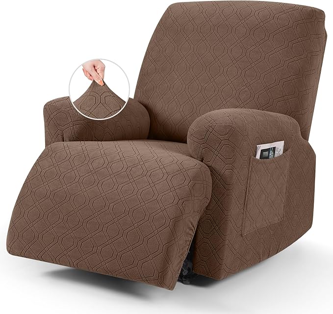 VANSOFY Recliner Chair Cover, 3-Pieces Stretch Recliner Covers for Recliner Chair Soft Reclining Chair Slipcover Furniture Protector for Dogs Cats(Light Coffee)