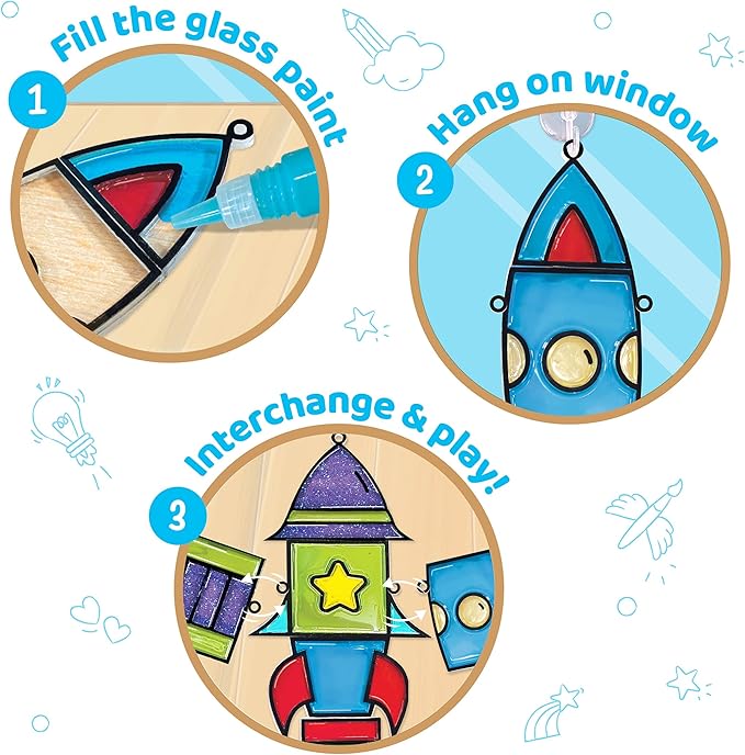 Imagimake Window Art for Kids - Rocket | Suncatcher Kits for Kids, Arts and Crafts for Kids Ages 6-8 | Birthday Gifts for 5 6 7 8 9 10 11 12 Years Old Boys & Girls