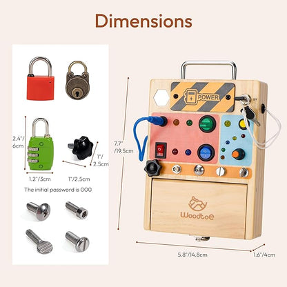 3-in-1 Busy Board with Led Light Switch, Montessori Toddler Screwdriver Board, Sensory Lock and Key Toys, Educational Fine Motor Skills Travel Toys for Toddlers Boys and Girls 3 4 5 Year Old