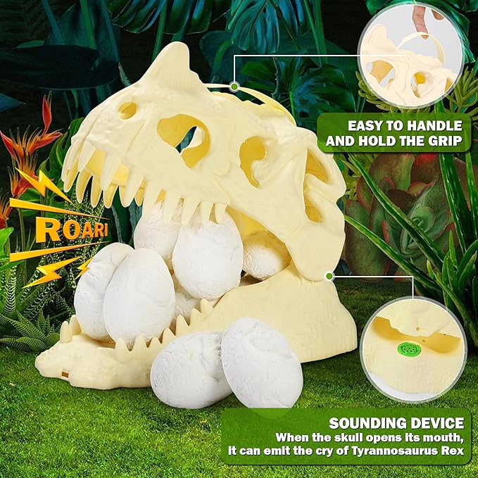 kolegend 12 Pack Dino Eggs Dig Kit and T. Rex Skull Dinosaur Eggs Excavation Set Easter Gift Dinosaur Toys Science Experiments Kits for Kids Easter Basket Stuffers Toys for 3+Year Old Boys Girl