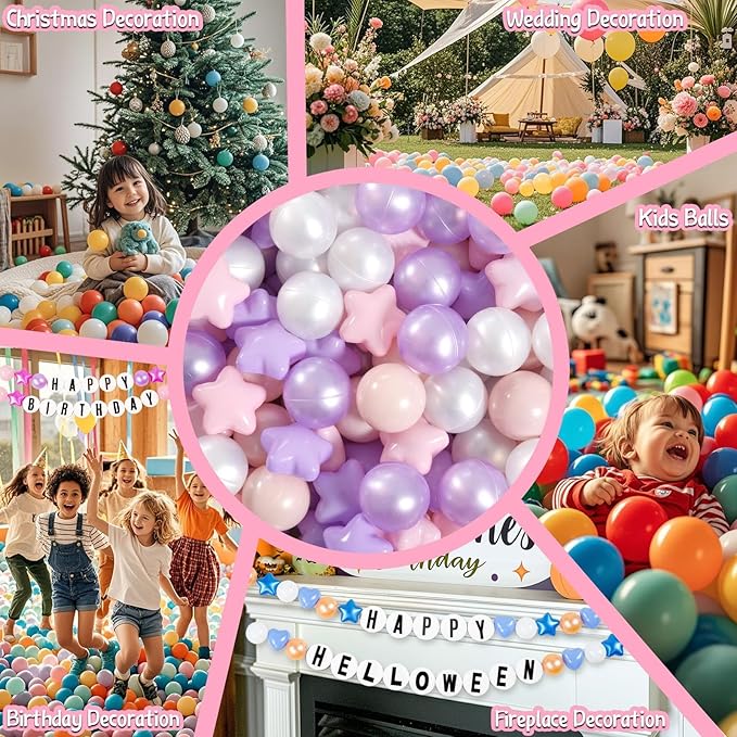 GOGOSO Balls for Ball Pit - Plastic Ball for Toddlers 1-3, Baby Kids Ball Pool Decoration 50 100 200 300 500 1000 (A Purple+Pink+White+Clear, 200 Balls)