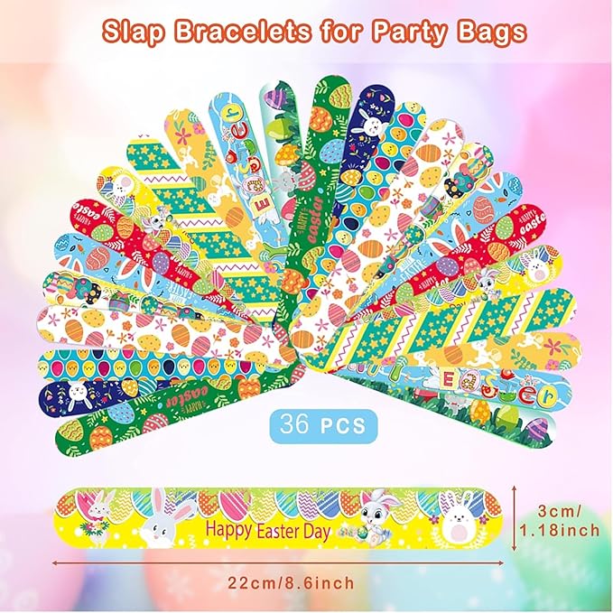 36 Pcs Easter Slap Bracelets Toys Easter Basket Stuffers Egg Fillers Gifts Party Favor