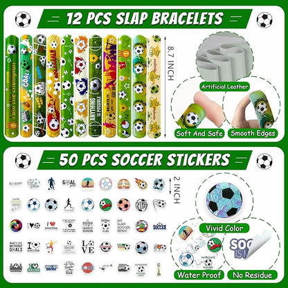 158 PCS Soccer Party Favors Set with Soccer Goodie Bags Soccer Slap Bracelets Soccer Straws Puzzle Tattoo Stickers Erasers Keychains Whistle Soccer Party Supplies Soccer Party Decorations