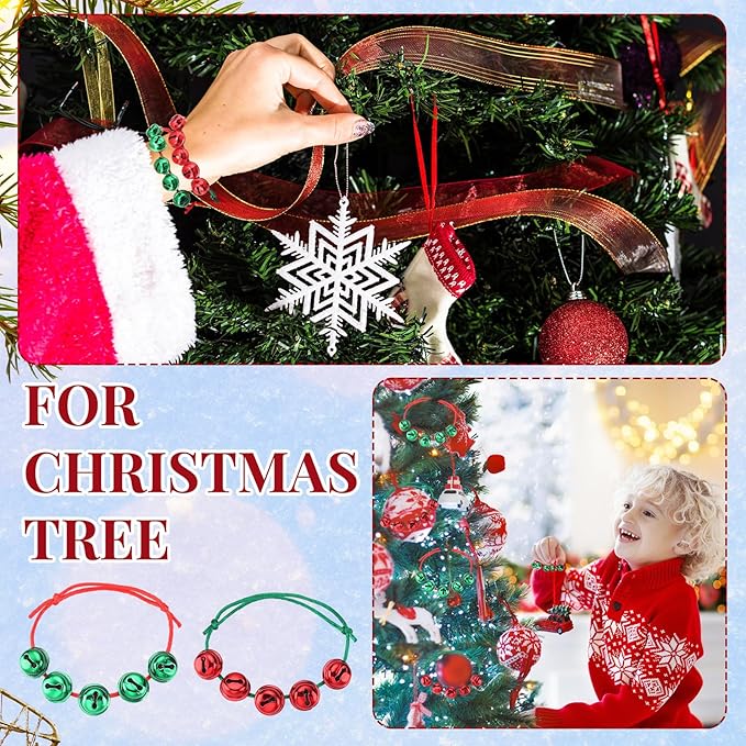 Liliful 40 Pcs Christmas Bell Bracelets Bulk Red and Green Holiday Adjustable Bracelets for Kids Adults Stocking Stuffers Goodie Bag Fillers Xmas Party
