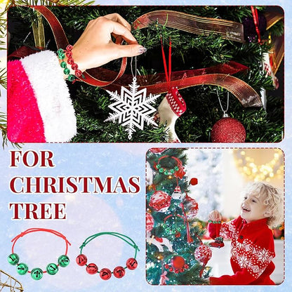 Liliful 40 Pcs Christmas Bell Bracelets Bulk Red and Green Holiday Adjustable Bracelets for Kids Adults Stocking Stuffers Goodie Bag Fillers Xmas Party