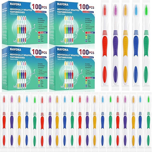 Navona 400 PCS Premium Individually Wrapped Bulk Toothbrush Pack, Disposable Toothbrush, Soft Toothbrush for Adult or Kid, Soft Bristle Toothbrush, Ergonomics Handle, Perfect for Travel,Hotel,Donation