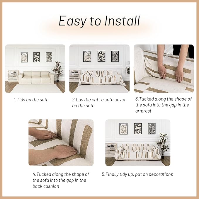 MYSKY HOME Sofa Covers for Sectional Sofa, Couch Cover for Dogs, Couch Covers with Tassel Loveseat Covers Futon Cover L Shaped Cover Washable Chenille Couch Protector, 71" x 118", Khaki Piano Key