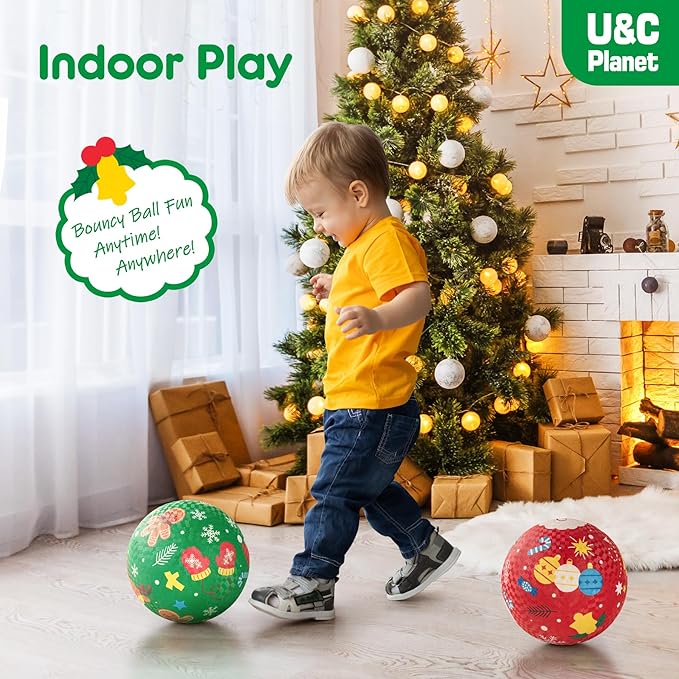 U&C Planet Playground Balls for Toddlers 1-3, 2 Pack 6 inch 8.5 inch Kickball for Kids Outdoor Indoor, Catoon Rubber Balls with Pump, Child Gift for Boys Girls 1-3 3-5 5-10