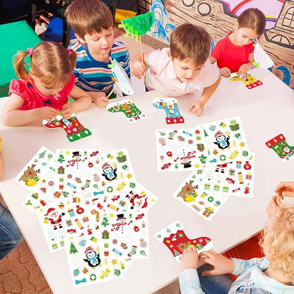 COCHIE 48Pcs DIY Christmas Craft Kits for Kids, Christmas Tree Stockings Ornaments Kit, Make Your Own Christmas Stockings Craft Xmas Party Decor DIY Stockings Cutouts for Holiday Handcraft Supplies