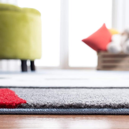 SAFAVIEH Carousel Kids Collection 6'7" Square Blue/Grey CRK140M Sloth Astronaut Non-Shedding Playroom Nursery Bedroom Area Rug