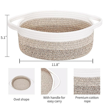 ABenkle Small Basket with Handles - Decorative Durable Rope Woven Storage Bin Shelf Storage Organizer Cube, Easter Baby Gift Basket, 12"x8"x5"