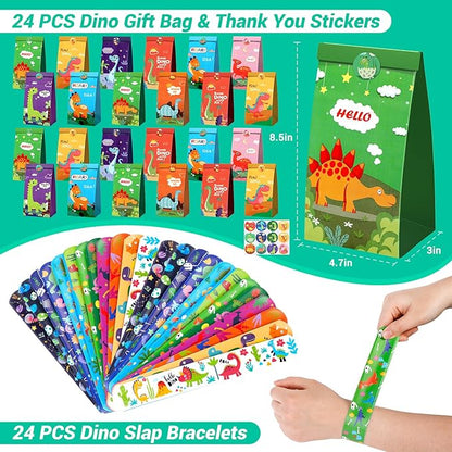 INNOCHEER Dinosaur Party Favors, Dinosaur Birthday Decorations 24 Pack Dinosaur Party Supplies Dinosaur Party Decorations, Dinosaur Goodie Bags for Birthday Party Favors for Kids 3-5 4-8 8-12 Dino