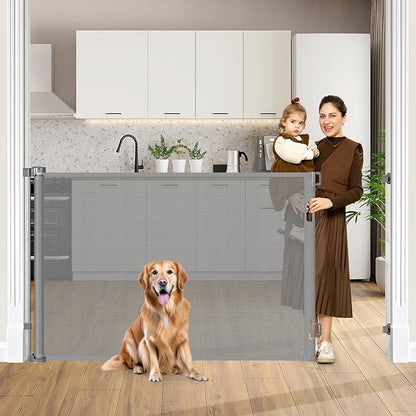 42" Tall X 80" Wide Retractable Dog Gates for Large Openings Extra Tall Retractable Baby Gates for Doorways Extra Tall Pet Gate Indoor Outdoor Long Baby Gate Large Mesh Dog Gate (Gray)
