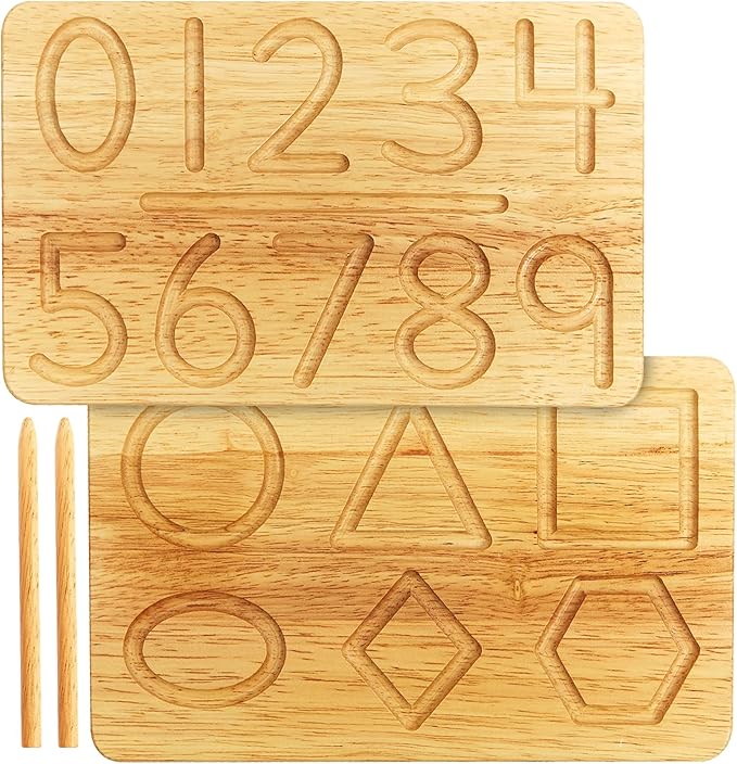 Montessori & Me Wood Number Tracing Board - Montessori Wooden Numbers and Shapes Complements Wooden Letter Tracing Board - Large Wooden Print Numbers for Toddler to Preschool