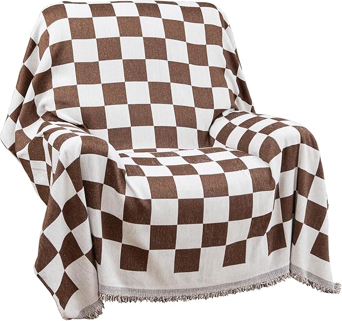 Recliner Chair Covers Lazy Boy Recliner Covers Armchair Cover Blanket Sofa Thick Soft Fabric Living Room Bedroom Throw Washable Sofa Slipcovers for Pets Kids (Brown Plaid)
