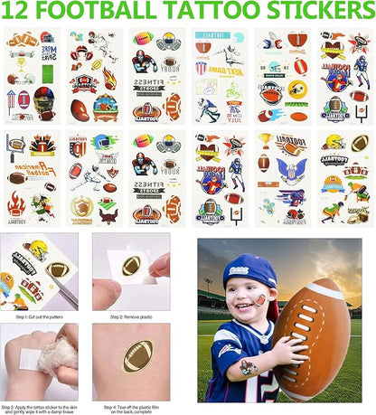 134 Pcs Football Party Favors Set 12 Silicone Bracelet 12 Whistles 12 Keychains 12 Slap Bracelet 12 Tattoo Stickers 12 Fidget Spinners 12 Gift Bags 50 Football Stickers for Football Party Supplies