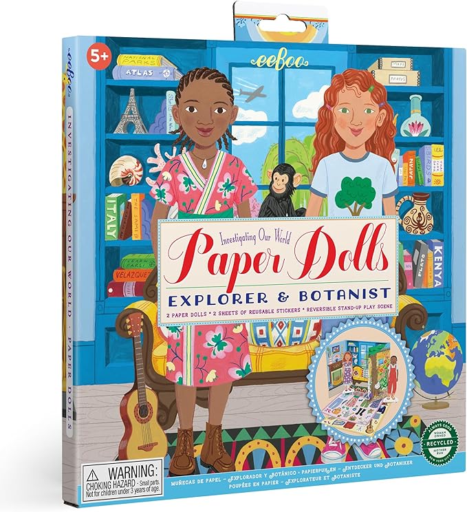eeBoo: Paper Dolls: Explorer & Botanist - Includes 2 Paper Dolls, Stand Up Scene & Stickers, Kids Ages 5+