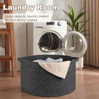 OIASKET Large Woven Baskets for Storage, 23.6" x 23.6" x 14.6" Blanket Storage Living Room, Baby Toy Basket for Clothes, Pillows, Towels, Shoe Basket for Entryway (Black)