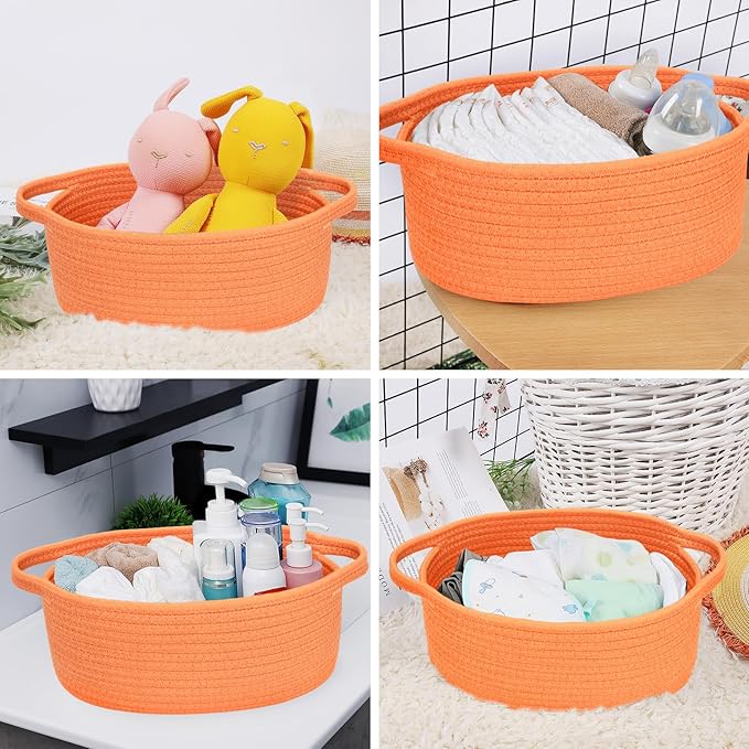 ABenkle Small Basket with Handles - Decorative Durable Rope Woven Storage Bin Shelf Storage Organizer Cube, Easter Baby Gift Basket, 12"x8"x5"