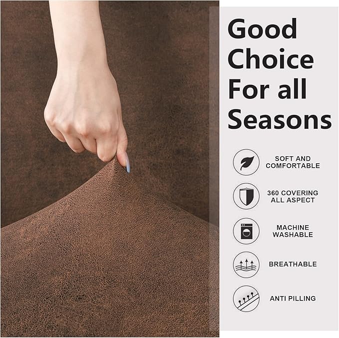 Recliner Chair Covers Leather Like, 4 Pieces Lazy Boy Recliner Cover, Furniture Protector - Washable Soft Sofa Slipcover for Pets Kids (Brown)