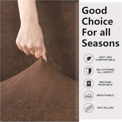 Recliner Chair Covers Leather Like, 4 Pieces Lazy Boy Recliner Cover, Furniture Protector - Washable Soft Sofa Slipcover for Pets Kids (Brown)