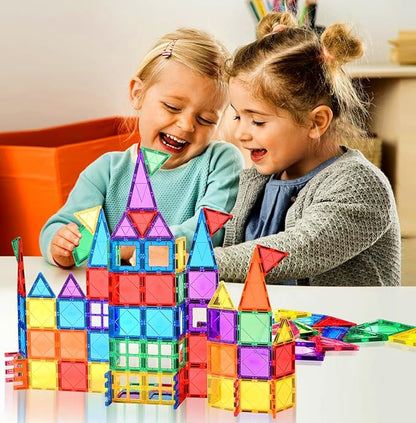 Magnetic Tiles for Kids Ages 3-5 4-8 Magnet Toys for 3 4 5 6 7 8+ Year Old Boys Girls Toddlers Magnetic Building Blocks Preschool Educational STEM Learning Construction Christmas Birthday Gifts