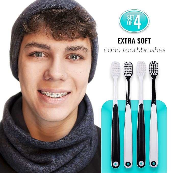 Extra Soft Toothbrush, Nano Toothbrush For Sensitive Gums, Extra Soft Toothbrushes Adult Sensitive Teeth, Ultra Soft Toothbrush for Extra Protection Gum Care, Perfect for Adults (4 Pack - Extra Wide)