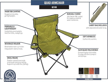 CAMP & GO Portable Max Quad Camping Cup Holders and Carrying Bag Chair
