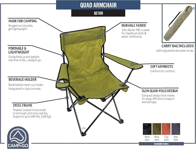 CAMP & GO Portable Max Quad Camping Cup Holders and Carrying Bag Chair