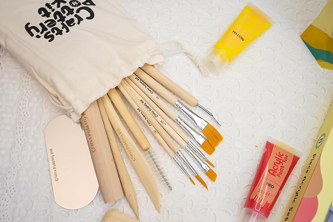 Crafts North Air-Dry Clay Pottery Kit – Complete DIY Clay Set with Tools, Paints, Apron & Step-by-Step Guide – Creative Craft Activity for Beginners, Date Nights & Group Events