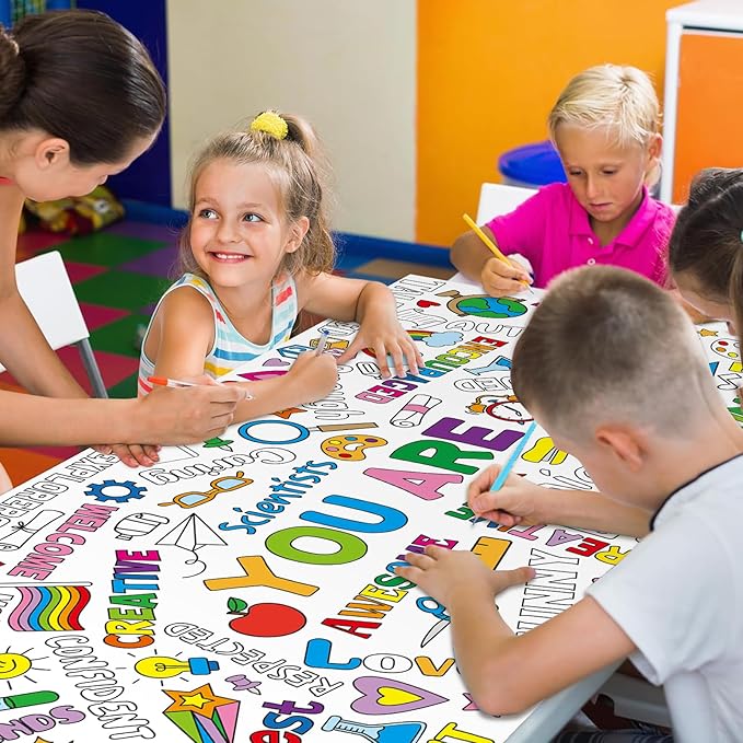 Motivational Large Coloring Poster for Kids 30 x 72 Inch, Giant Positive Affirmations Coloring Paper Tablecloth Sheets, Color-in Activities Games for Kids Classroom Home Birthday Party Supplies