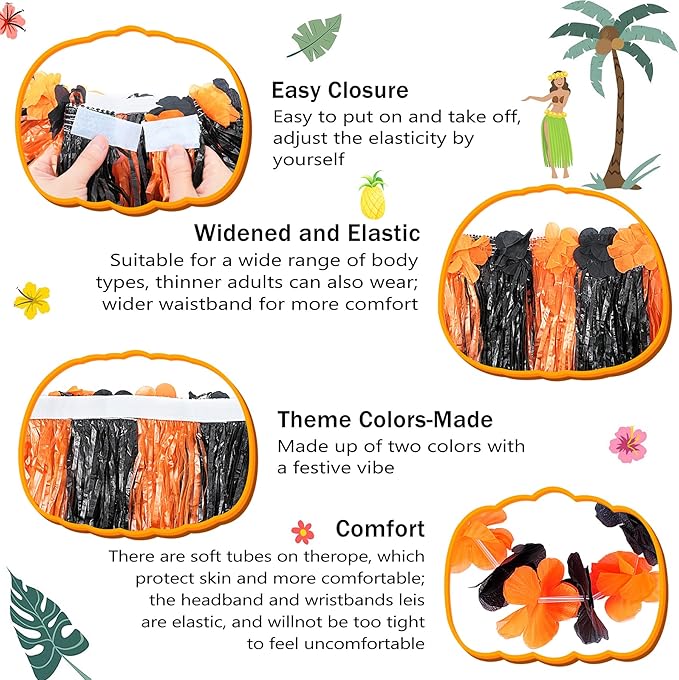 Fortuning's JDS Girl's Hawaiian Hula Grass Skirt for Luau Party Kids Flowers Outfits for Luau Tropical Beach Party Decor