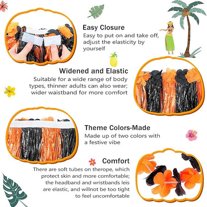 Fortuning's JDS Girl's Hawaiian Hula Grass Skirt for Luau Party Kids Flowers Outfits for Luau Tropical Beach Party Decor